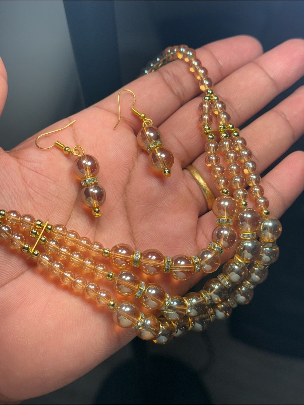 Indian Traditional Artificial Beaded Necklace Set 16” Gold Tone with earrings